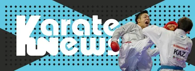Karate.news banner: two athletes in white gis beside the logo, on blue.