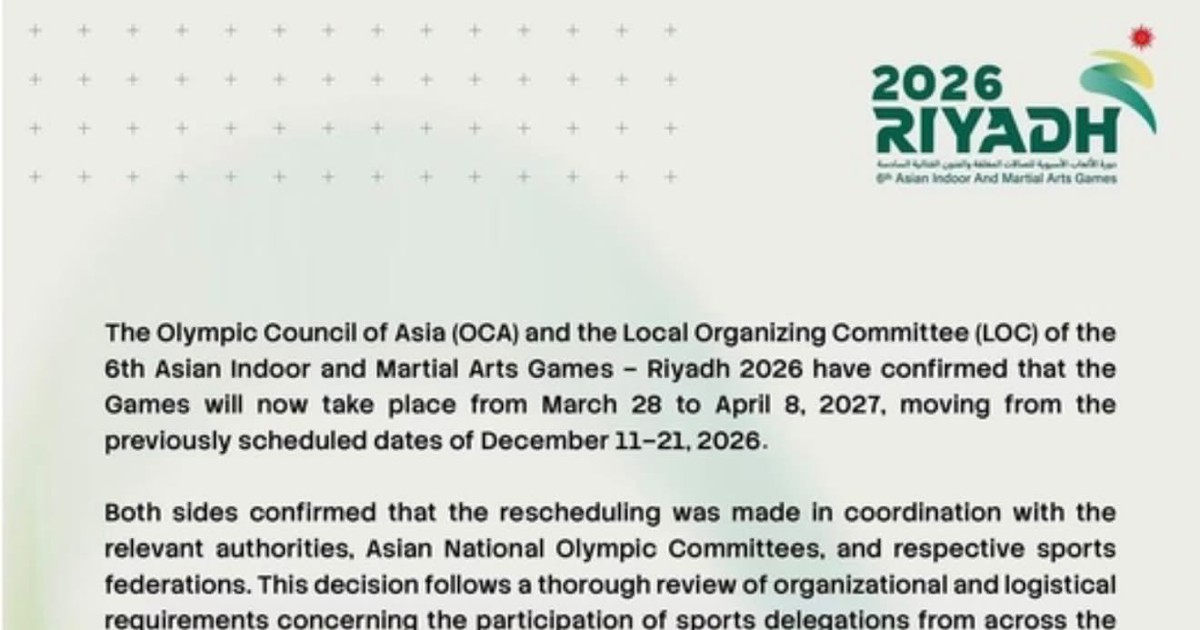 Riyadh Moves to Spring: Asian Indoor and Martial Arts Games Reset for March 2027